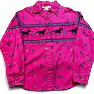 Vintage adobe rose‎ pink western cowgirl rodeo button shirt size medium